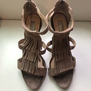 INC strappy fringe heels